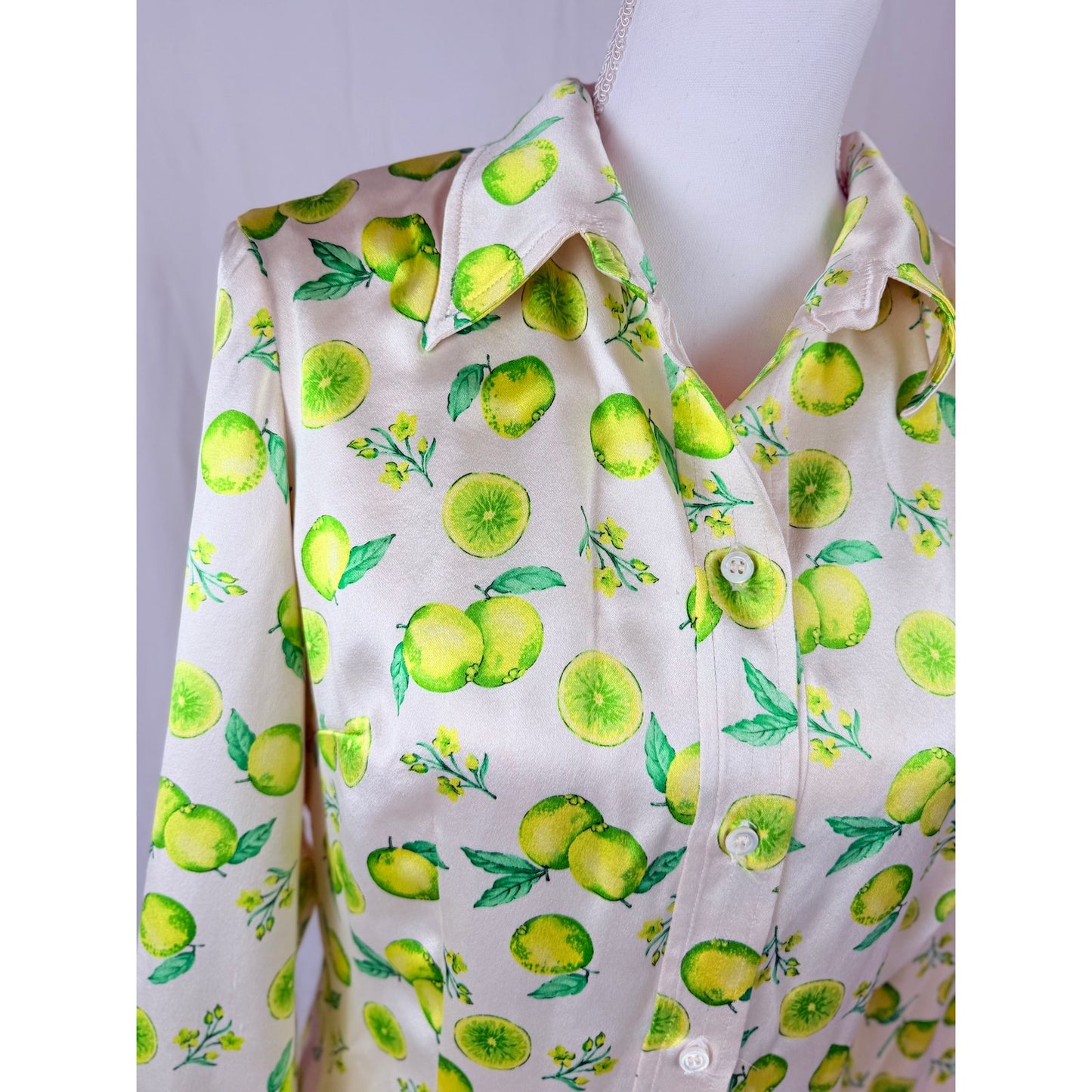 1990s lemon print satin blouse.