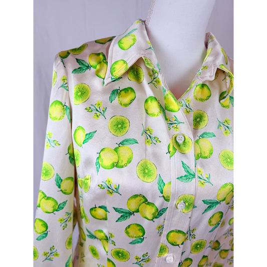 1990s lemon print satin blouse.